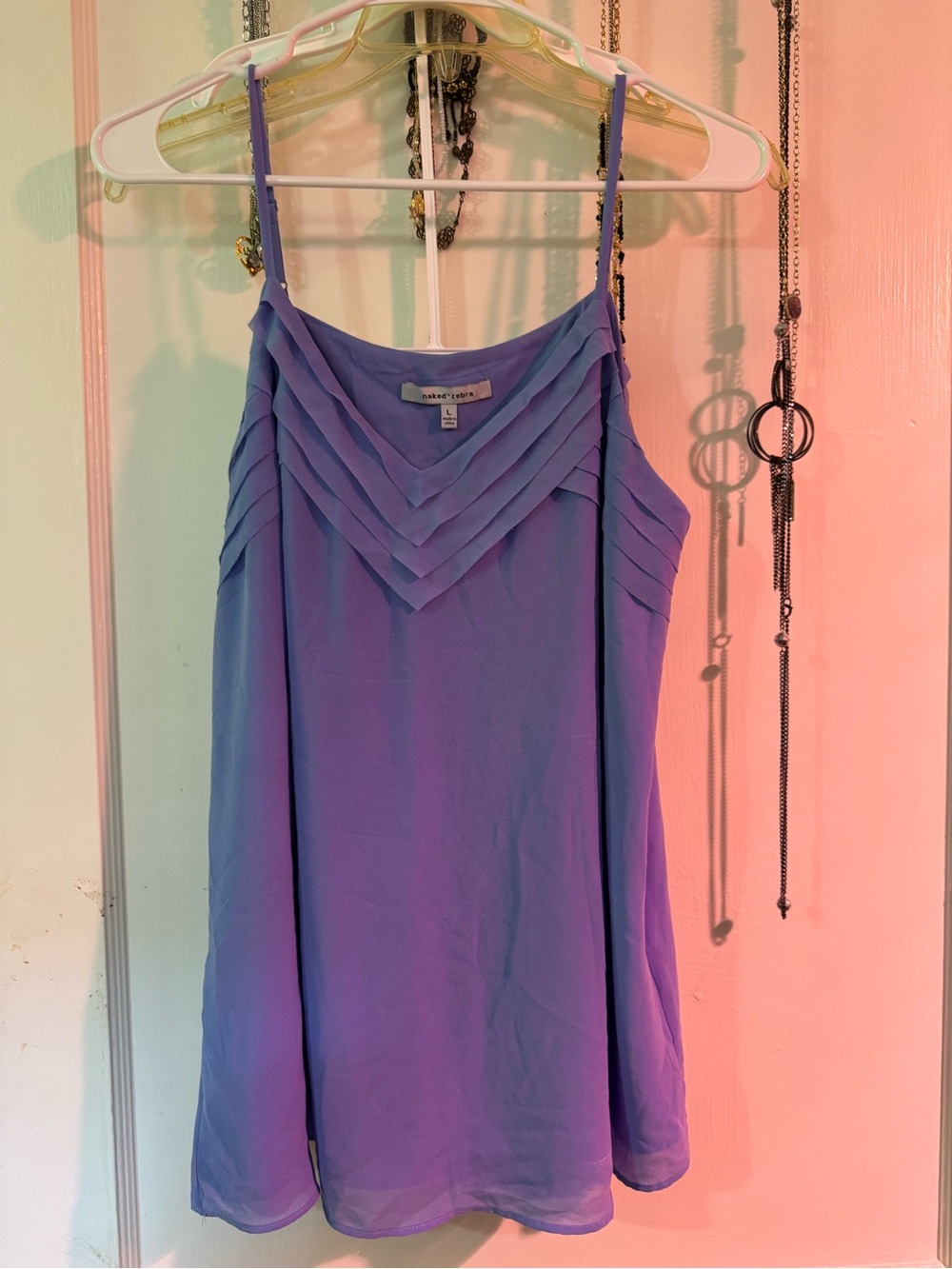 Naked Zebra Lavender Pleated V-Neck Spaghetti Strap Cami